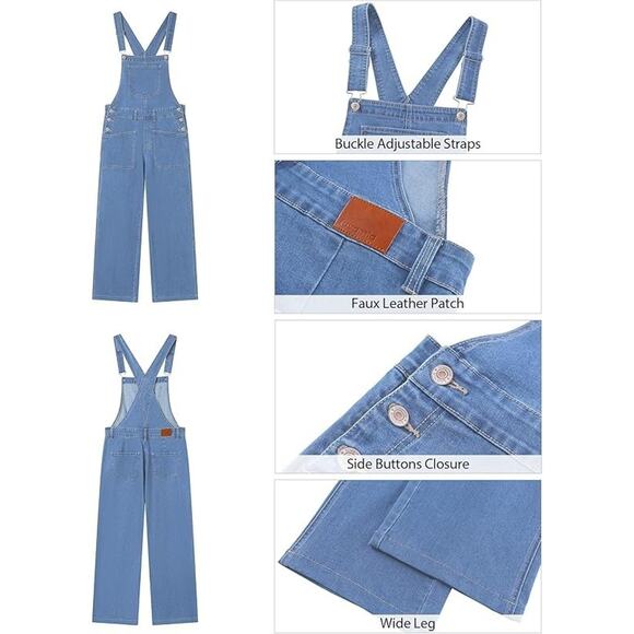 Womens Wide Leg Baggy Stretch Denim Cargo Overalls Boho Western Cottage XL - Picture 6 of 7
